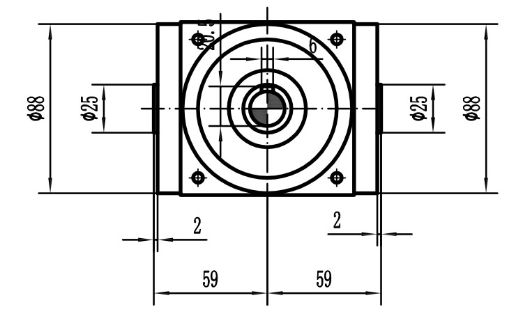 HDA09系列換向器：HDA09-2：1-E外形安裝尺寸圖1