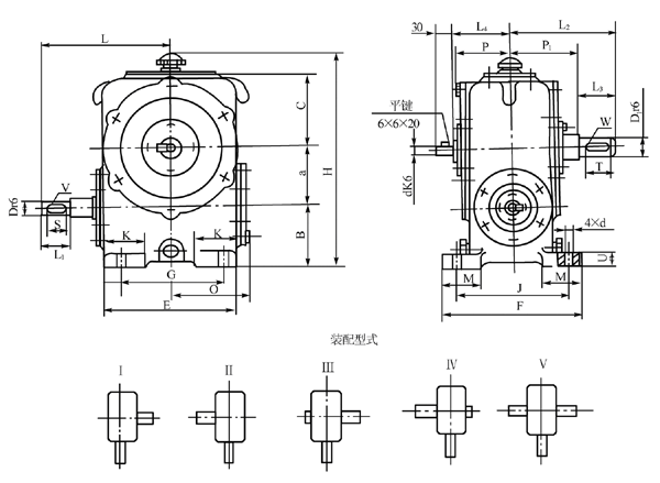 圓柱蝸杆減速器的外形、安裝尺寸及裝配形式